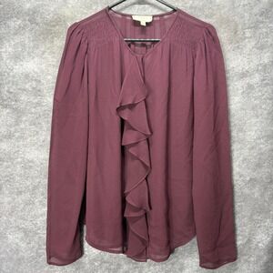 Anthropologie Moulinette Soeurs Silk Cascade Ruffle Top Size 8 Burgundy Pirate